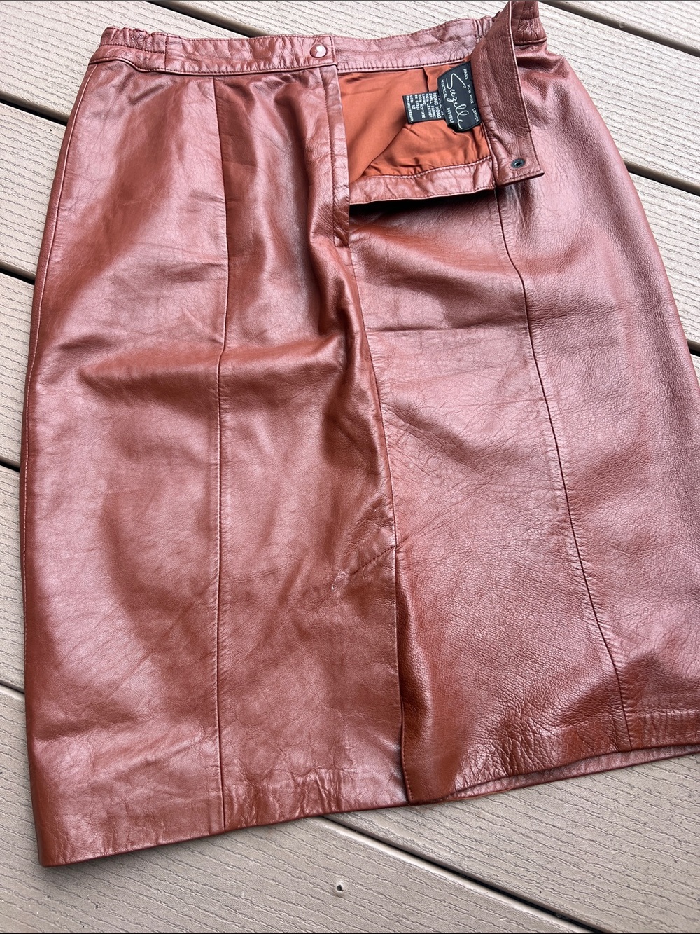 Suzelle Brown Leather Pencil Skirt sz12 HongKong